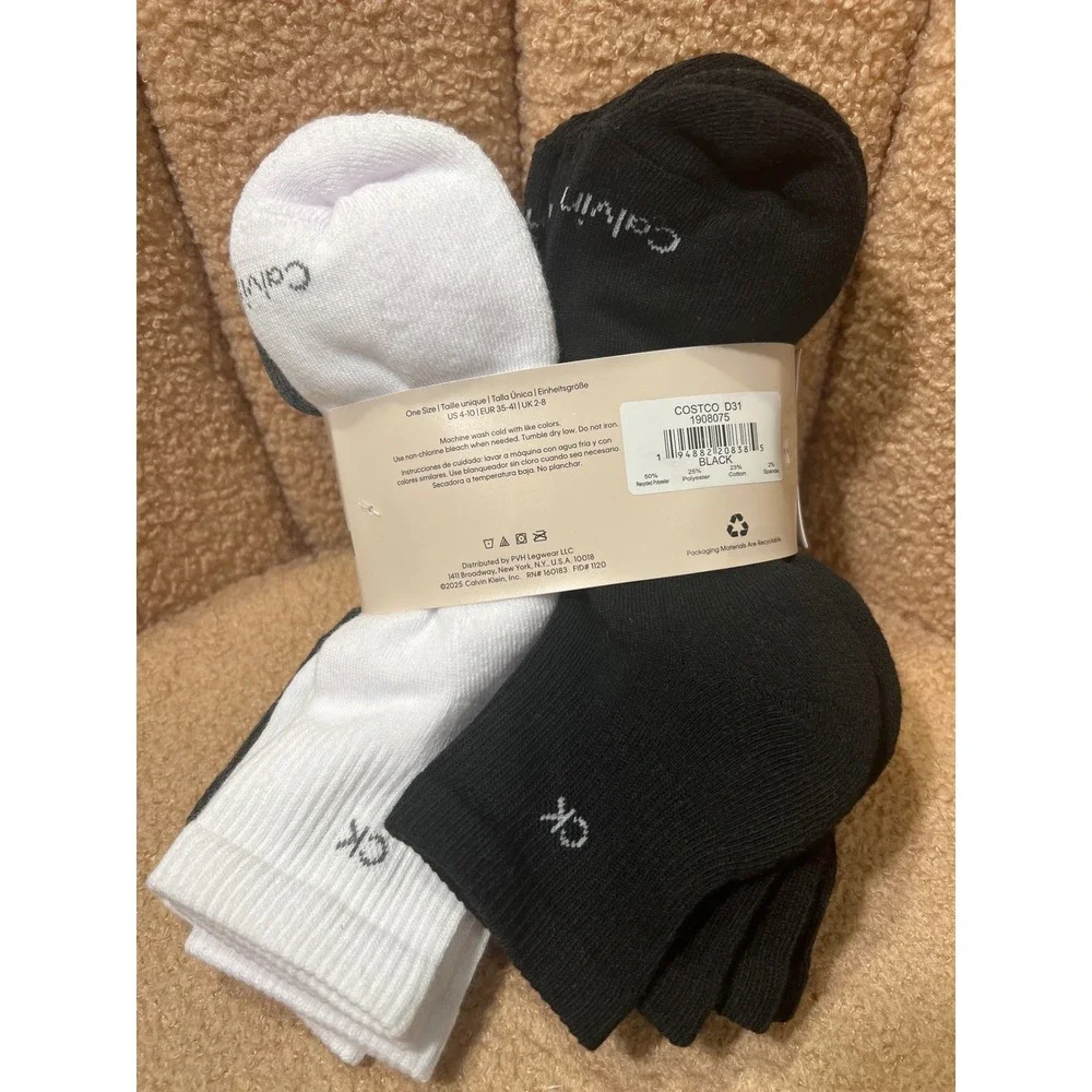 Calvin Klein Womens Cushion Ankle Socks French Terry Sole Black White Gray